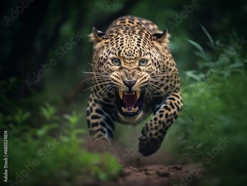 leopard portrait running  chasing  preying  generative ai