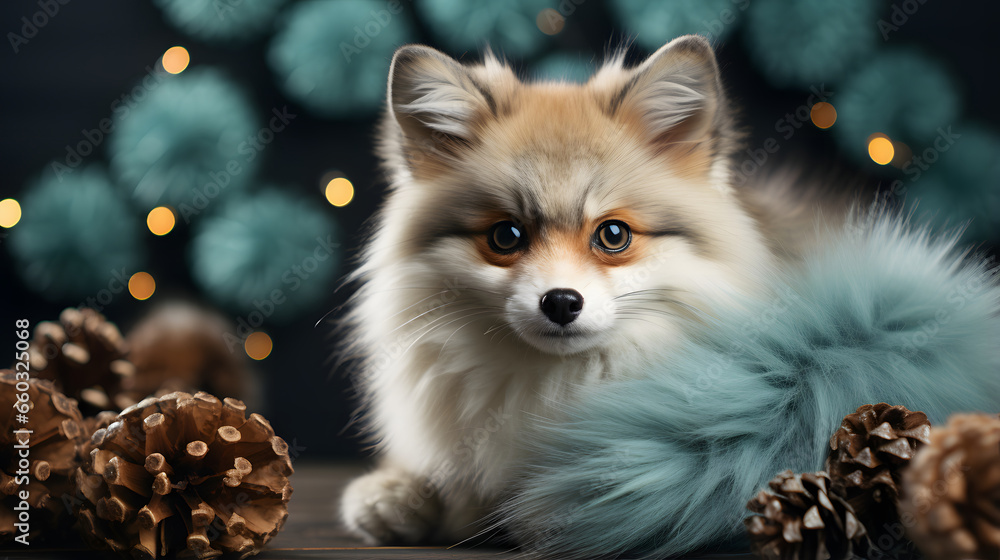Portrait of young red fox, card for Christmas. Portrait of young red fox, card for Christmas.