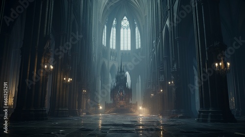 A grand cathedral where ghostly choirs sing haunting hymns.