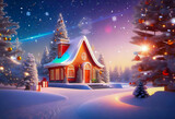 クリスマスシーズン雪国の夜空に流れ星
