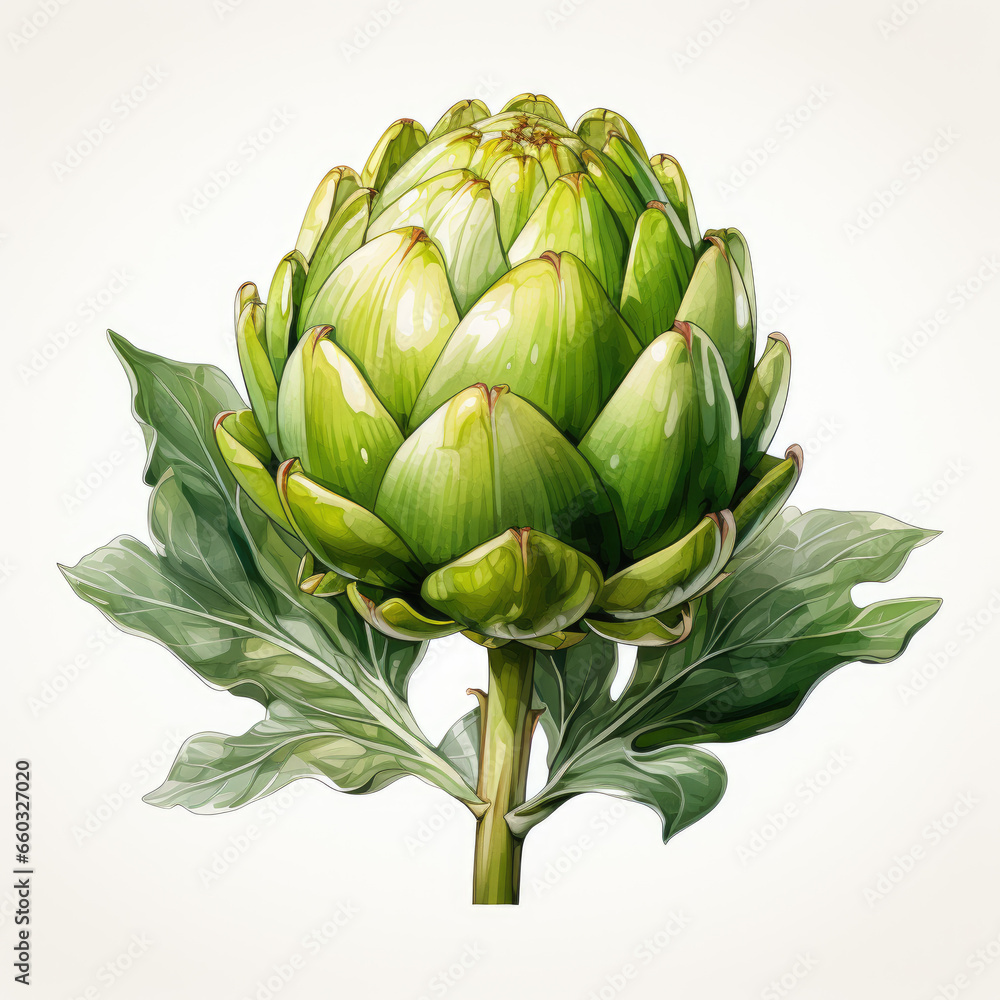 Fototapeta premium watercolor Artichoke Teaclipart, Generative Ai