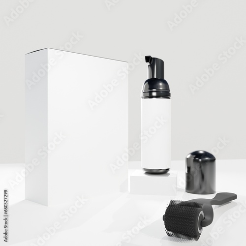 cosmetics bottle and box isolated on white, 3d rendering
