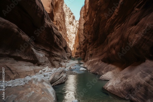 a river in a canyon from a fox's perspective. Generative AI