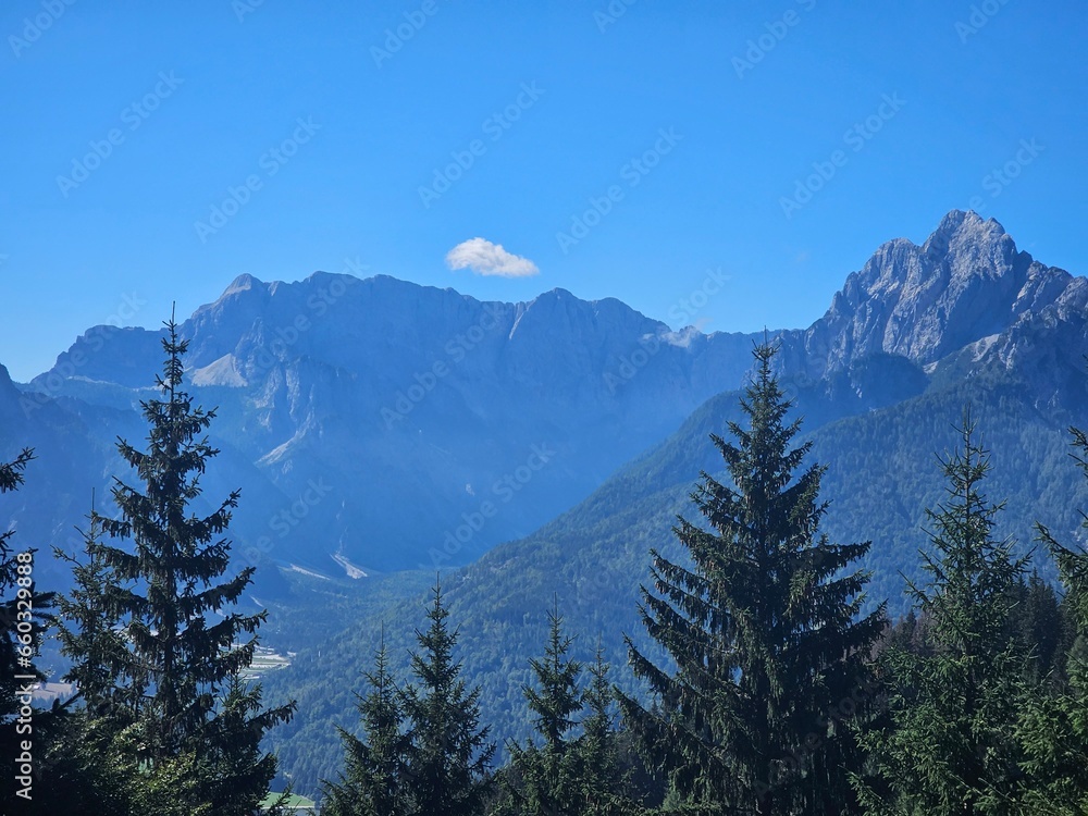 snow covered mountains in summer
