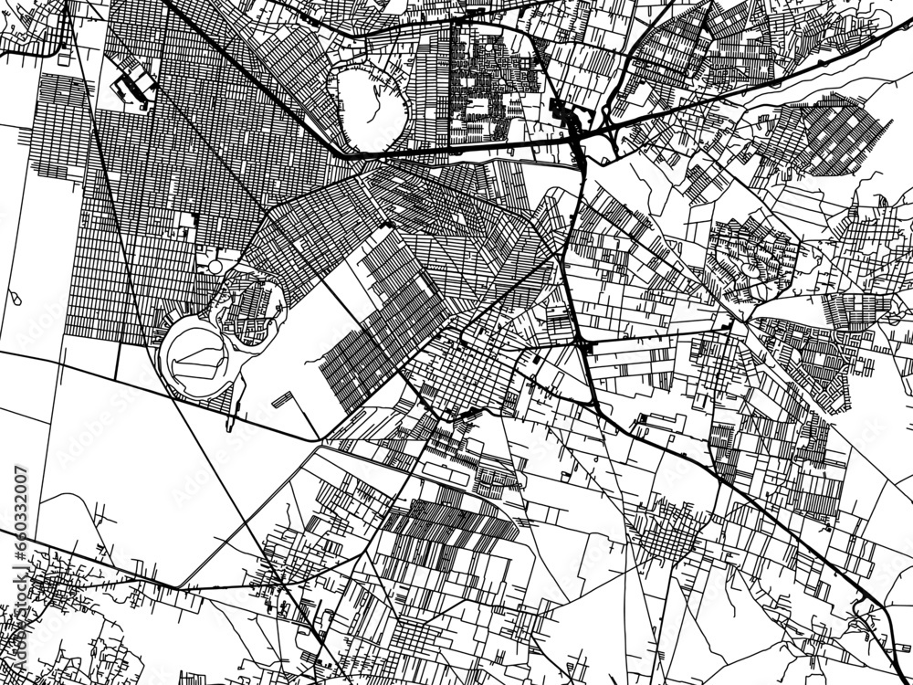 Naklejka premium Vector road map of the city of Chalco in Mexico with black roads on a white background.