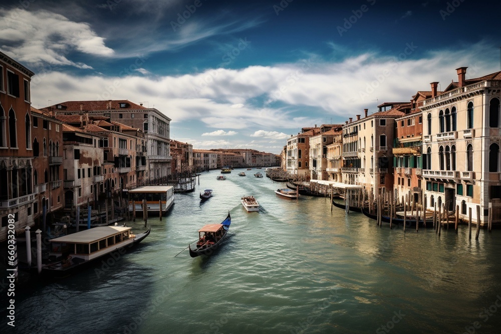 The beautiful grand canal in Venice is a mesmerizing travel destination. Generative AI