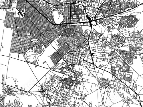 Vector road map of the city of  Chalco in Mexico with black roads on a white background.