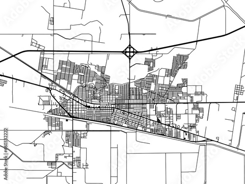 Vector road map of the city of  Ciudad Rio Bravo in Mexico with black roads on a white background.
