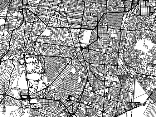 Vector road map of the city of  Coyoacan in Mexico with black roads on a white background.