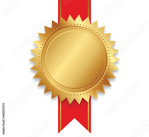 blank gold award seal with red ribbon