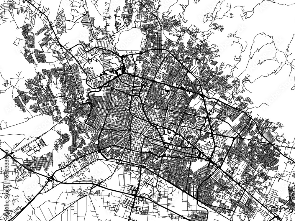 Naklejka premium Vector road map of the city of Leon de los Aldama in Mexico with black roads on a white background.