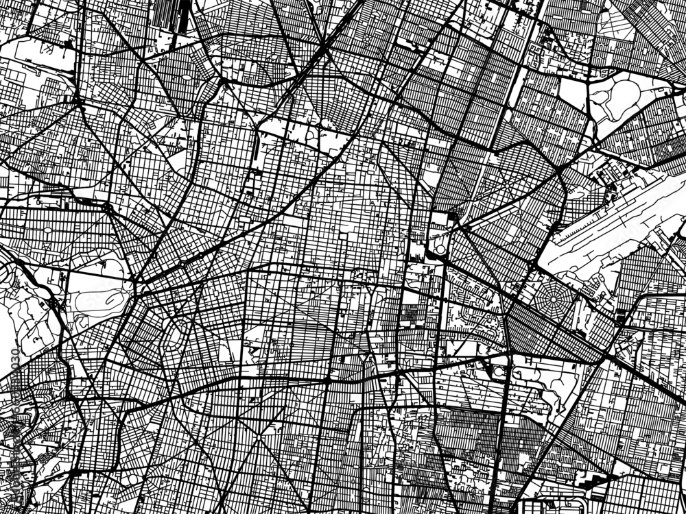 Vector road map of the city of  Mexico City in Mexico with black roads on a white background.