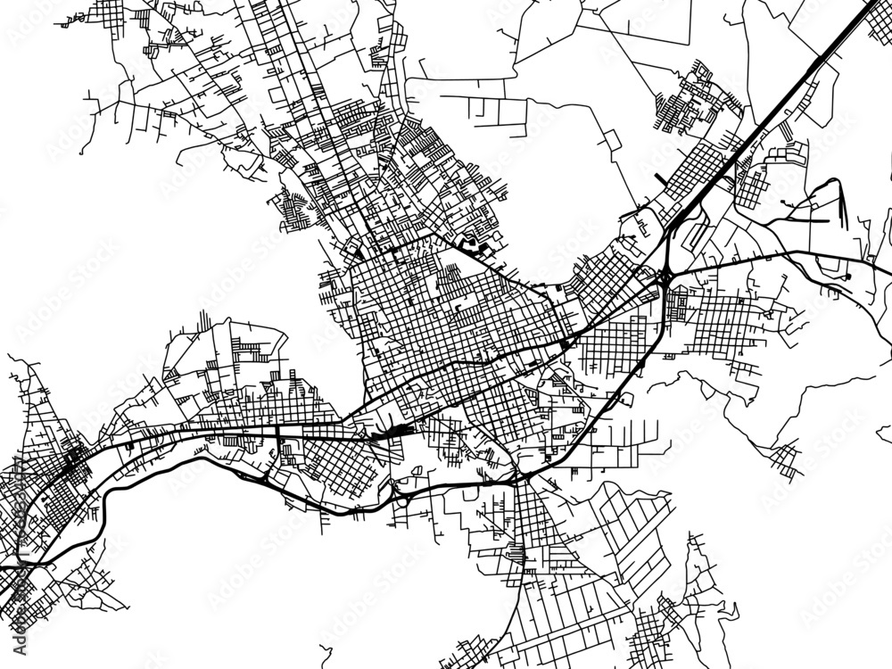 Naklejka premium Vector road map of the city of Orizaba in Mexico with black roads on a white background.