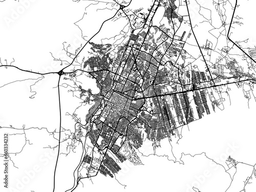 Vector road map of the city of  Saltillo in Mexico with black roads on a white background.