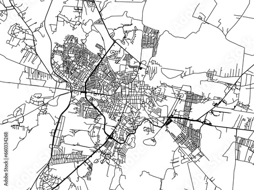 Vector road map of the city of  San Miguel de Allende in Mexico with black roads on a white background.