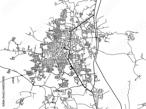 Vector road map of the city of  Uriangato in Mexico with black roads on a white background.