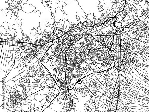 Vector road map of the city of  Tlaxcala in Mexico with black roads on a white background.