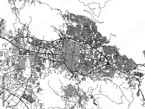 Vector road map of the city of  Tuxtla in Mexico with black roads on a white background.
