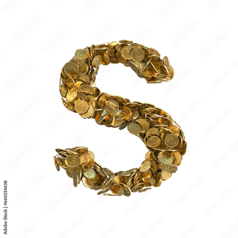 Obraz premium Alphabet made from gold coins on transparent background