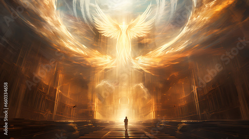 Angel Near Heaven's Gate Glowing Majestically photo