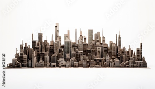 Miniature of a grey brutalist island city, skyline, white background,  brutalist architecture. Generative AI