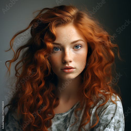 Portrait of a Redhead with Curly Hair and Freckles