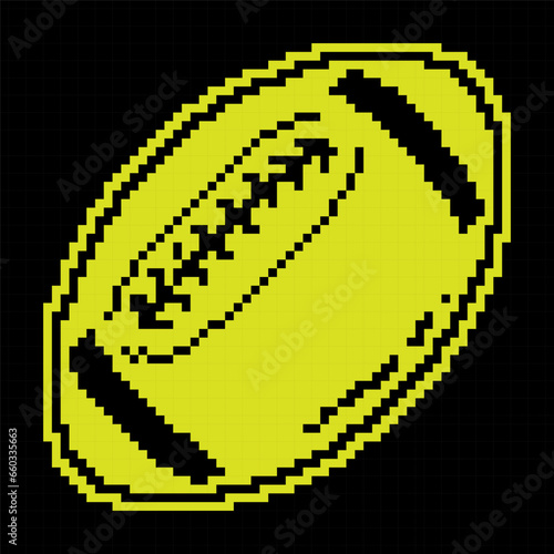 Sports ball for playing American football Pixel silhouette icon. Team sports. Active lifestyle. Isolated black and yellow vector