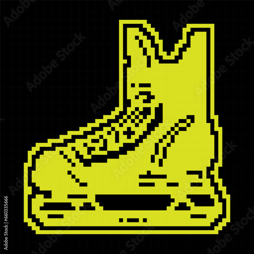 Ice hockey player boot. Sports protective equipment for athlete. Vector Pixel silhouette icon isolated
