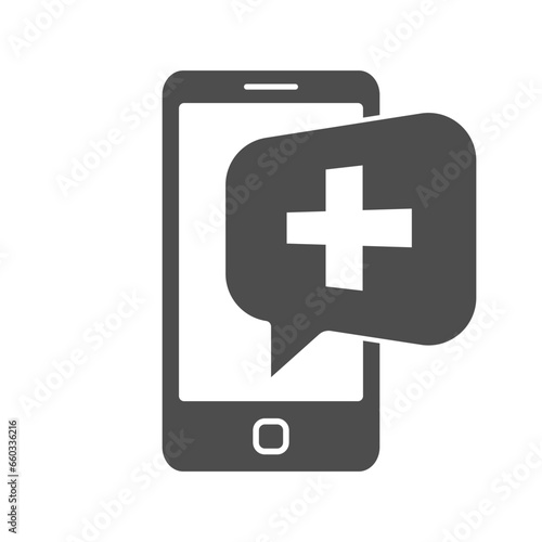 Telemedicine graphic icon. Medical consultation online symbol. Medical care by mobile phone sign isolated on white background. Vector illustration