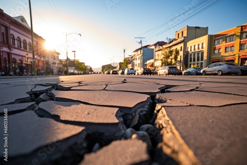 earthquake cracked roads in a cityscape photo