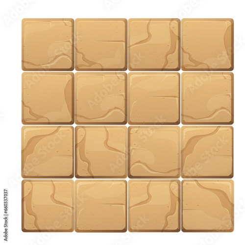 Stone wall from bricks, rock, game background medieval in cartoon style, seamless textured surface. Ui game asset, road or floor material