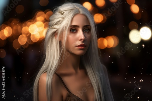 Female with silver blond hair. Young beautiful girl with long straight hair. Generate ai