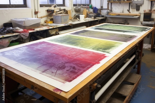 freshly pulled monotype laying flat to dry photo