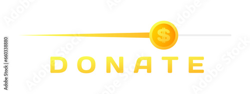 Donate sign. Flat, yellow, dollar coin, donate sign. Vector icon