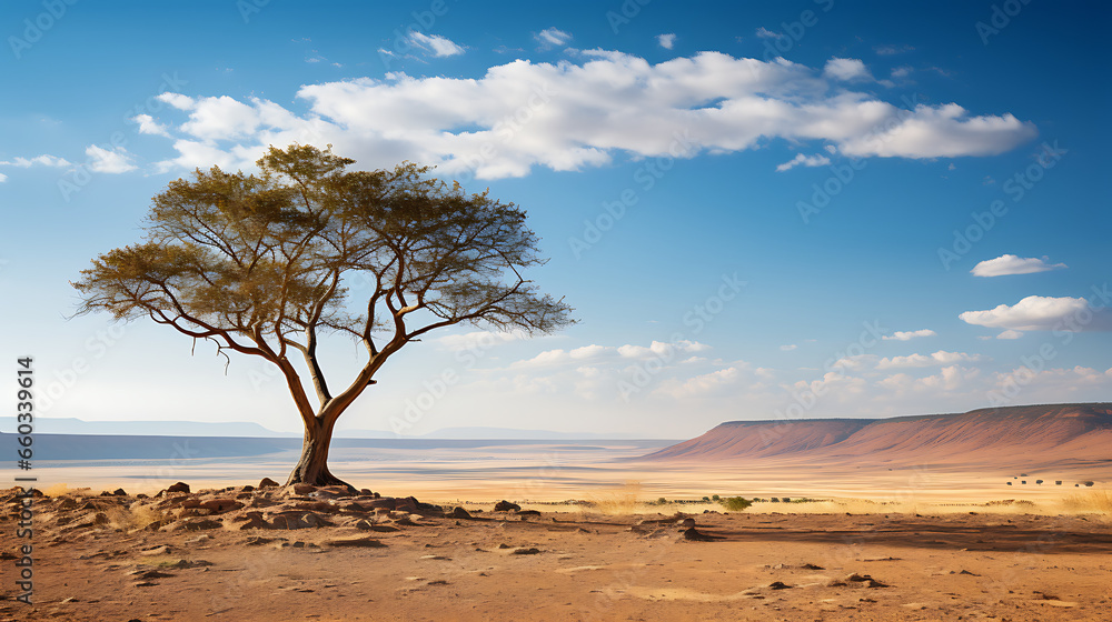 Single Tree in Arid Desert Landscape