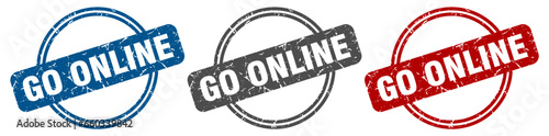 go online stamp. go online sign. go online label set