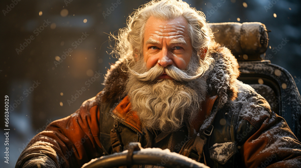portrait of old santa claus with snow