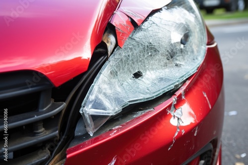 dented car bumper and shattered light after collision
