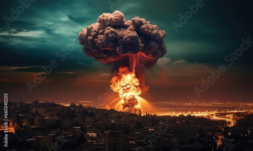 Explosion in the city at night