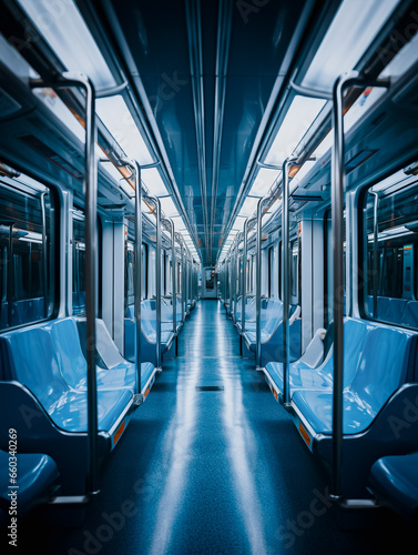 Symmetrical Metro Public Transport Interior in Blue (ID: 660340269)