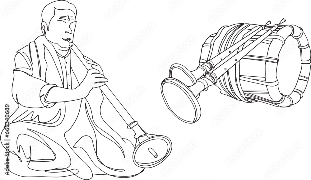 Classic Nadaswaram Traditional Indian Music Instrument Vector, "Cultural Nadaswaram Vector