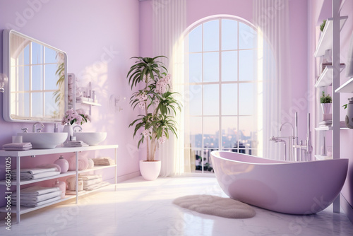 Cozy glamour bathroom with pink colors.. Modern interior design