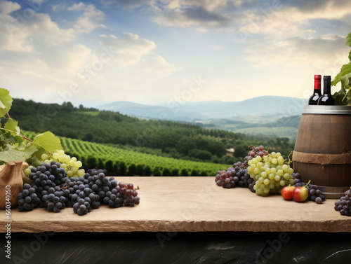 Slate surface with countryside background for product showcase