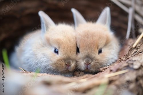photogenic baby bunnies in a nest snuggling