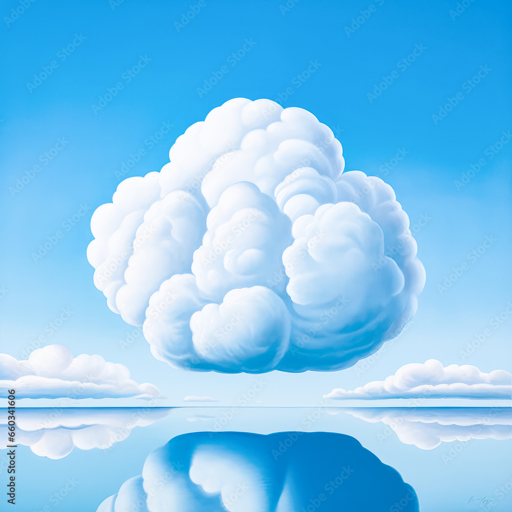 A serene and stunning natural backdrop featuring a clear blue sky, fluffy white clouds, and a mirror-like reflection.
