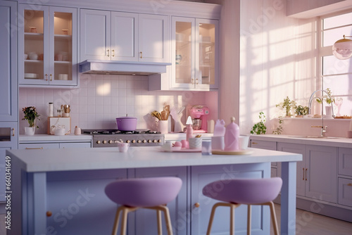 Cozy glamour kitchen with pink colors.. Modern interior design © Anna