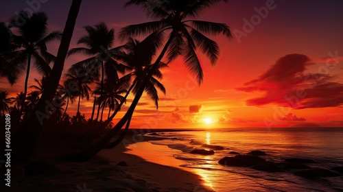 Beautiful sunset .Silhouetted of coconut tree © ellisa_studio