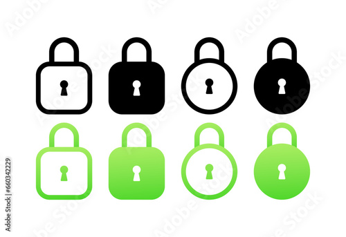 Key lock icons. Different styles, color, key lock icons, access protection. Vector icons