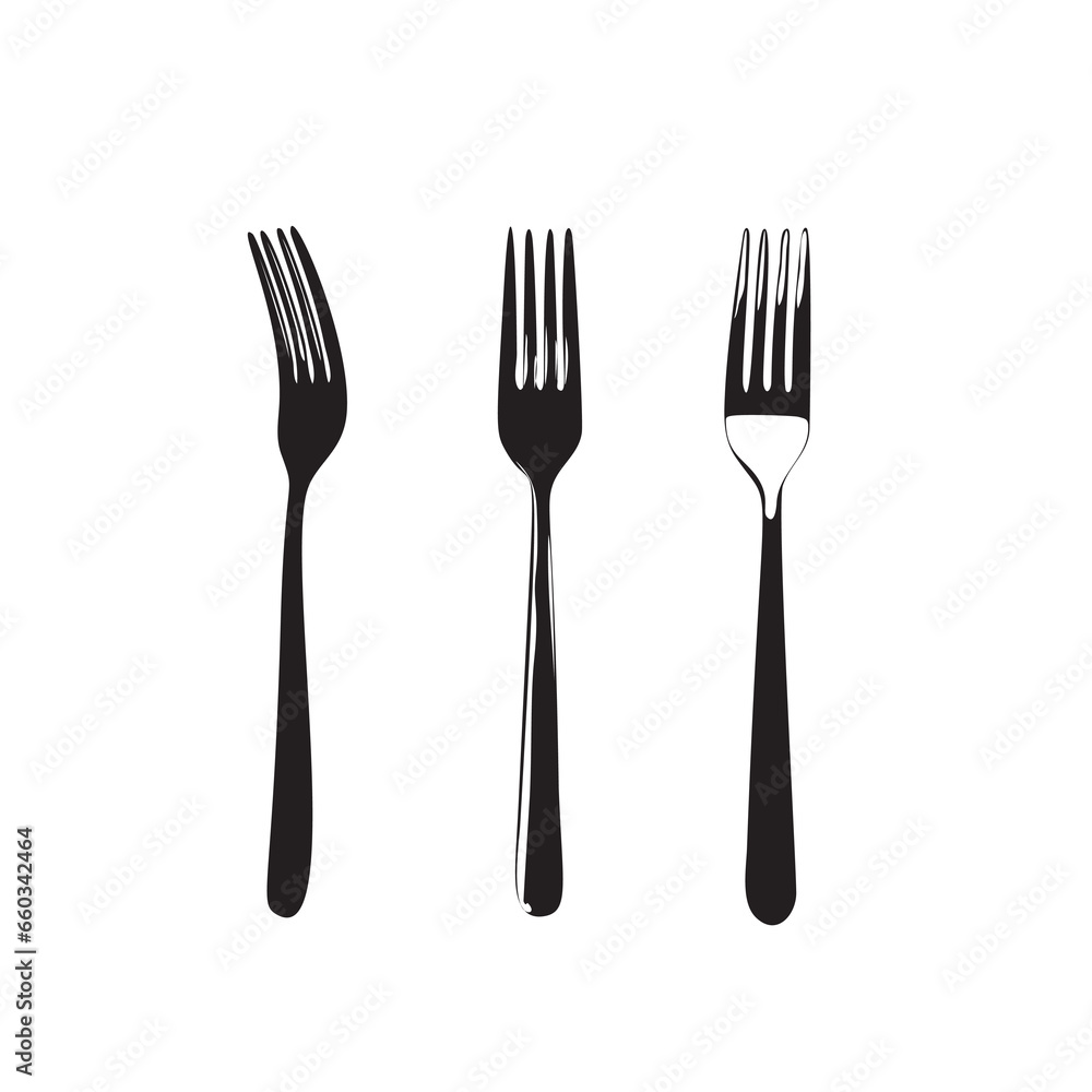 Fork Icon, Steel Dishware Symbol, Metal Forks Silhouette on White Background, Simple Minimal Forks Fork Icon, Steel Dishware Symbol, Metal Forks Silhouette on White Background, Simple Minimal Forks
