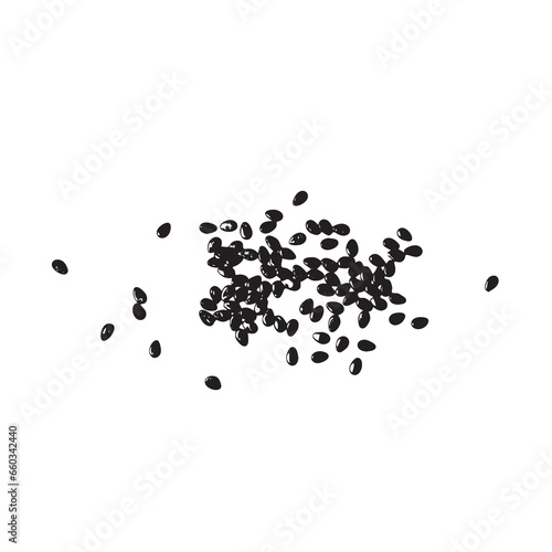 Watermelon Seeds Icon, Water Melon Seed Pile, Small Black Kernels Silhouette, Raw Scattered Watermelon